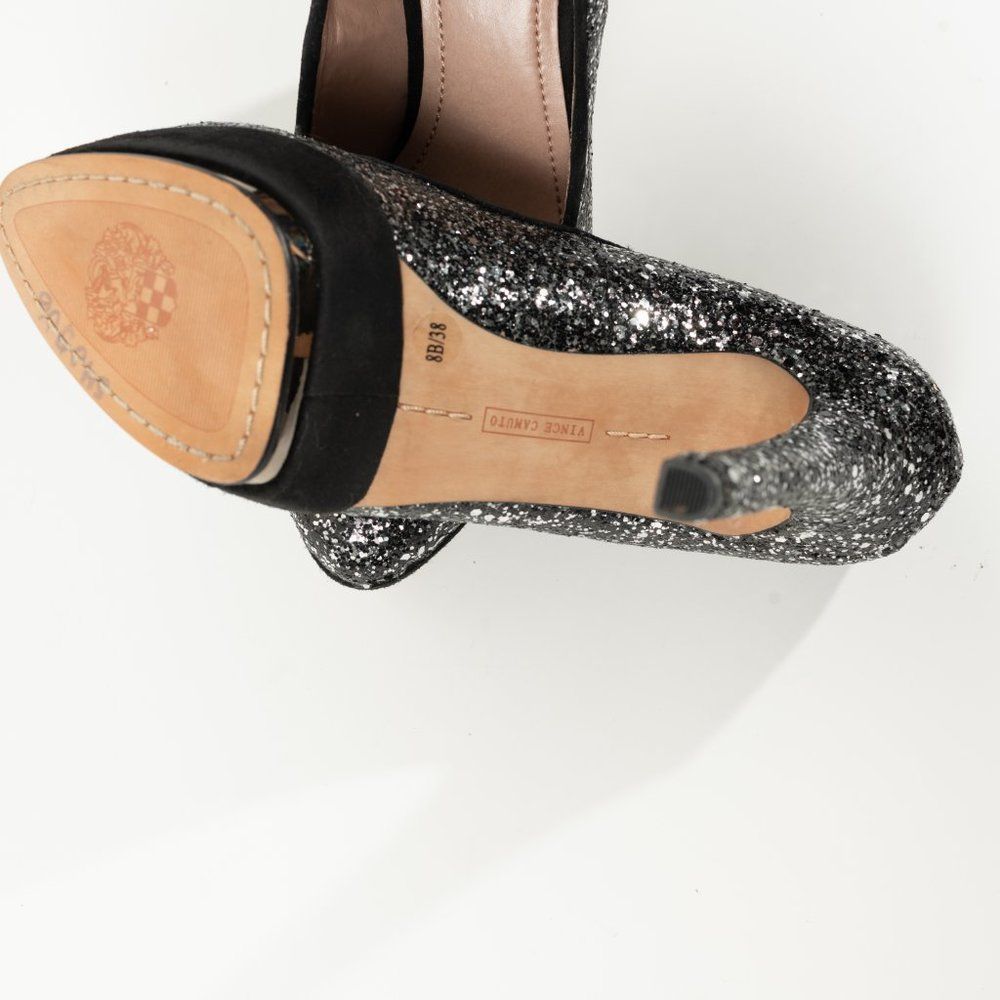 Vince Camuto Silver Glitter Accents Platform Heels Size 8B/38 - Picture 8 of 9